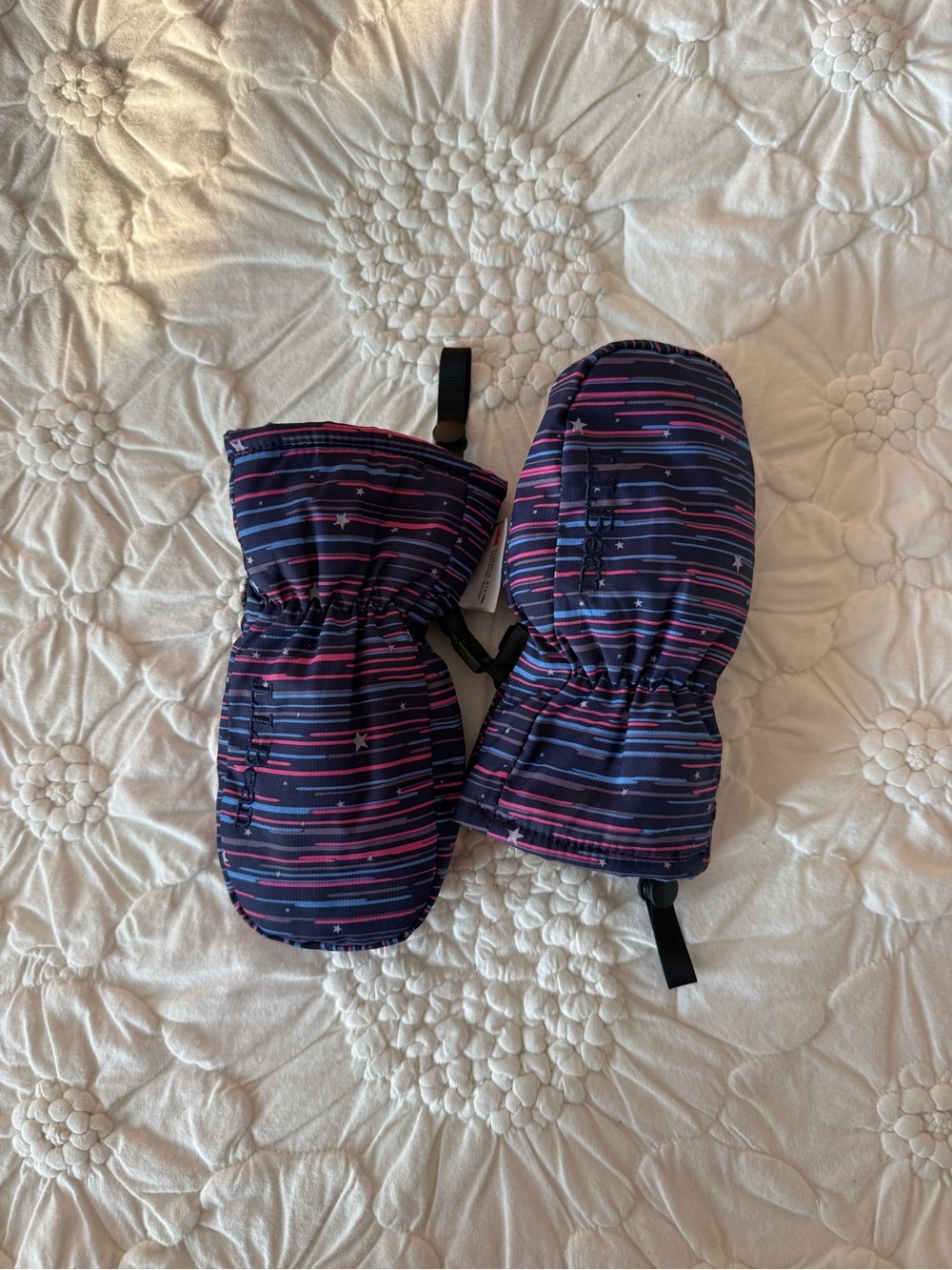 LL Bean Kids Striped Star Mittens - Navy & Pink